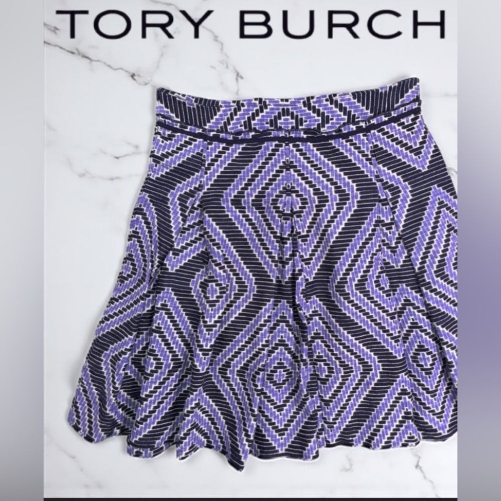 Tory Burch Women's Purple Black Geometric Pleated A Line Skirt fall casual $350